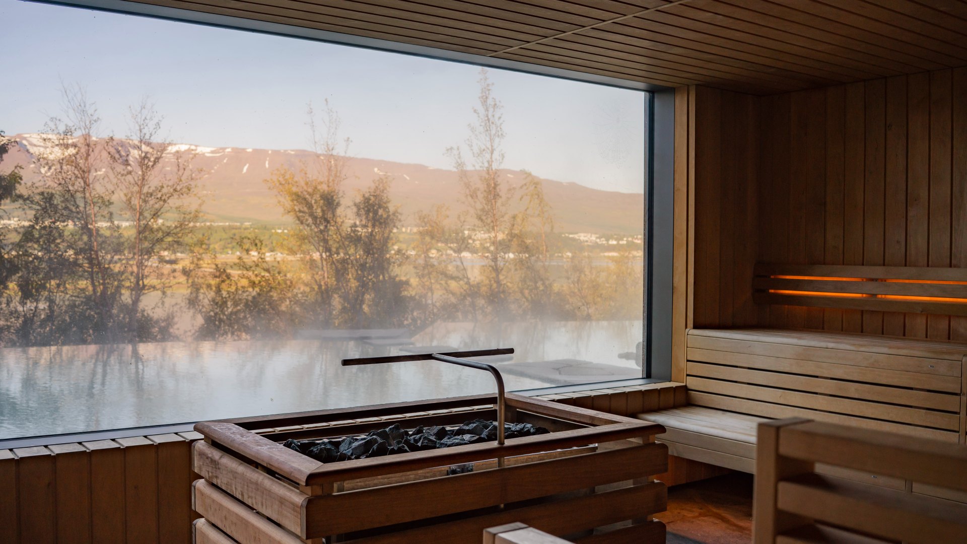 View from the sauna at Forest Lagoon, Iceland