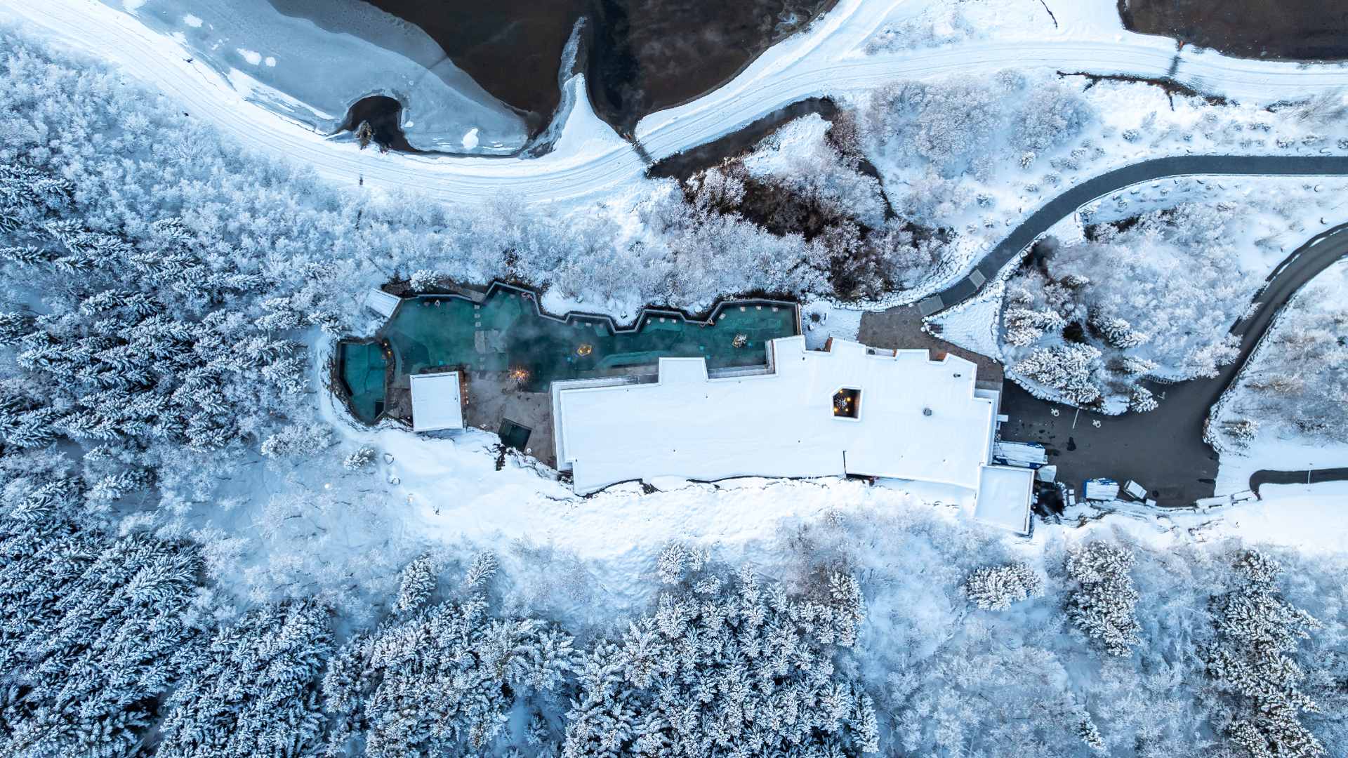 Aerial photo of Forest Lagoon in winter, Iceland