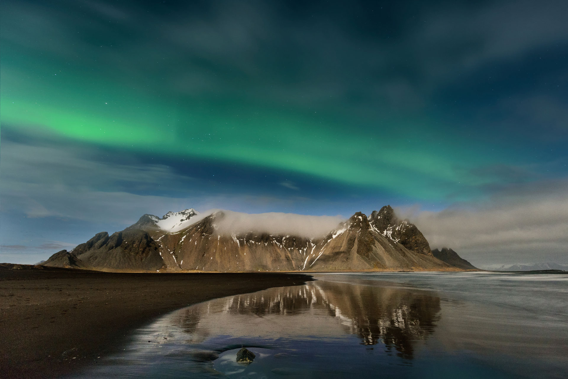 Northern lights over Stokksnes, Iceland