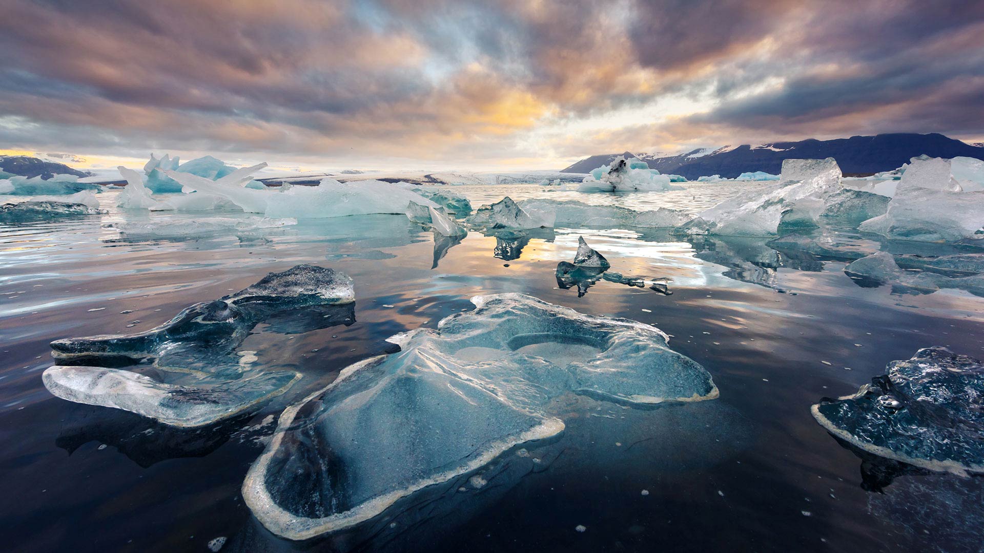 Icebergs in Jökulsárlón glacial lagoon