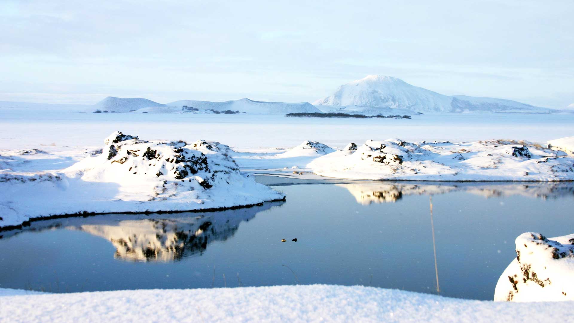 Lake Myvatn in winter, North Iceland