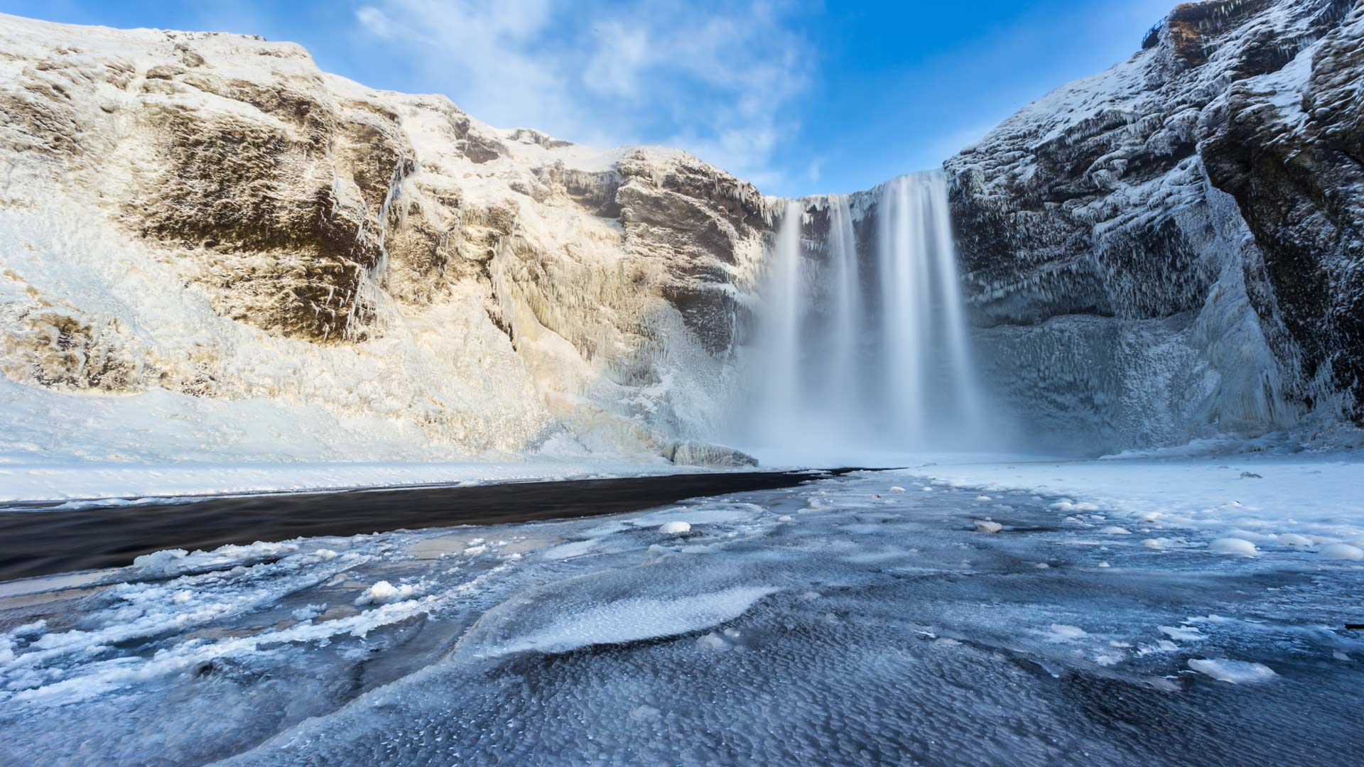 Iceland's Skogafoss waterfall in winter