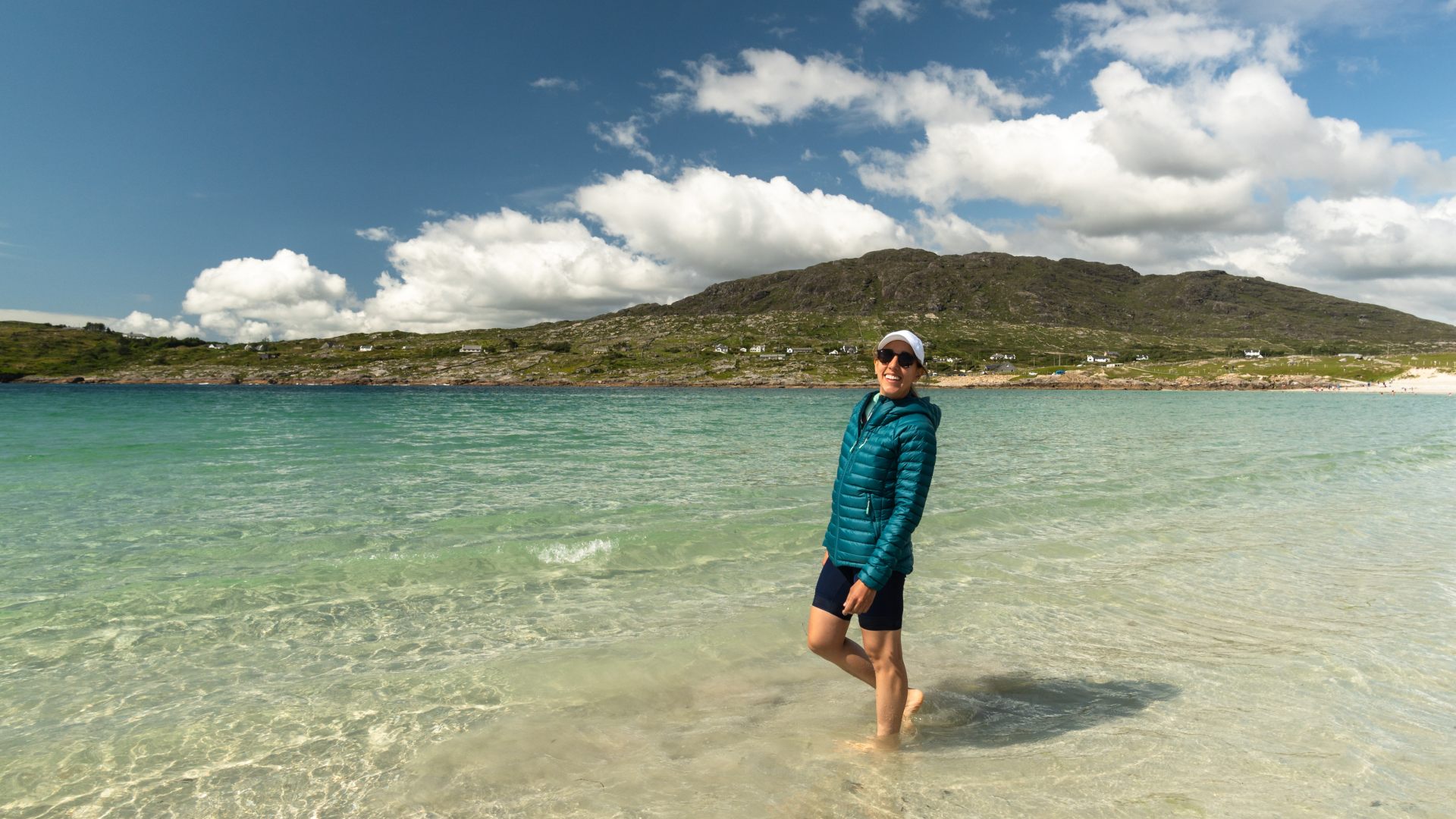 Person standing in the sea, Dog's Bay, Galway, Ireland