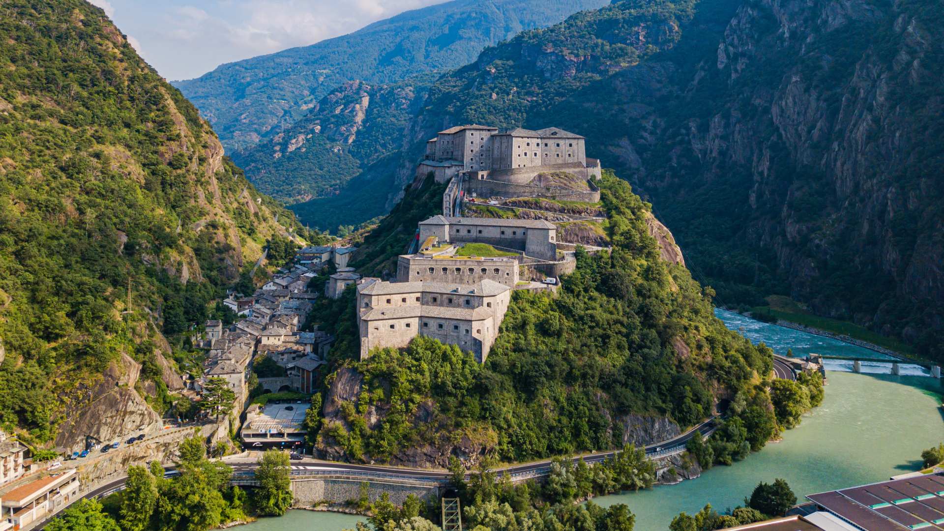 Aerial view of Fort of Bard, Aosta Valley.