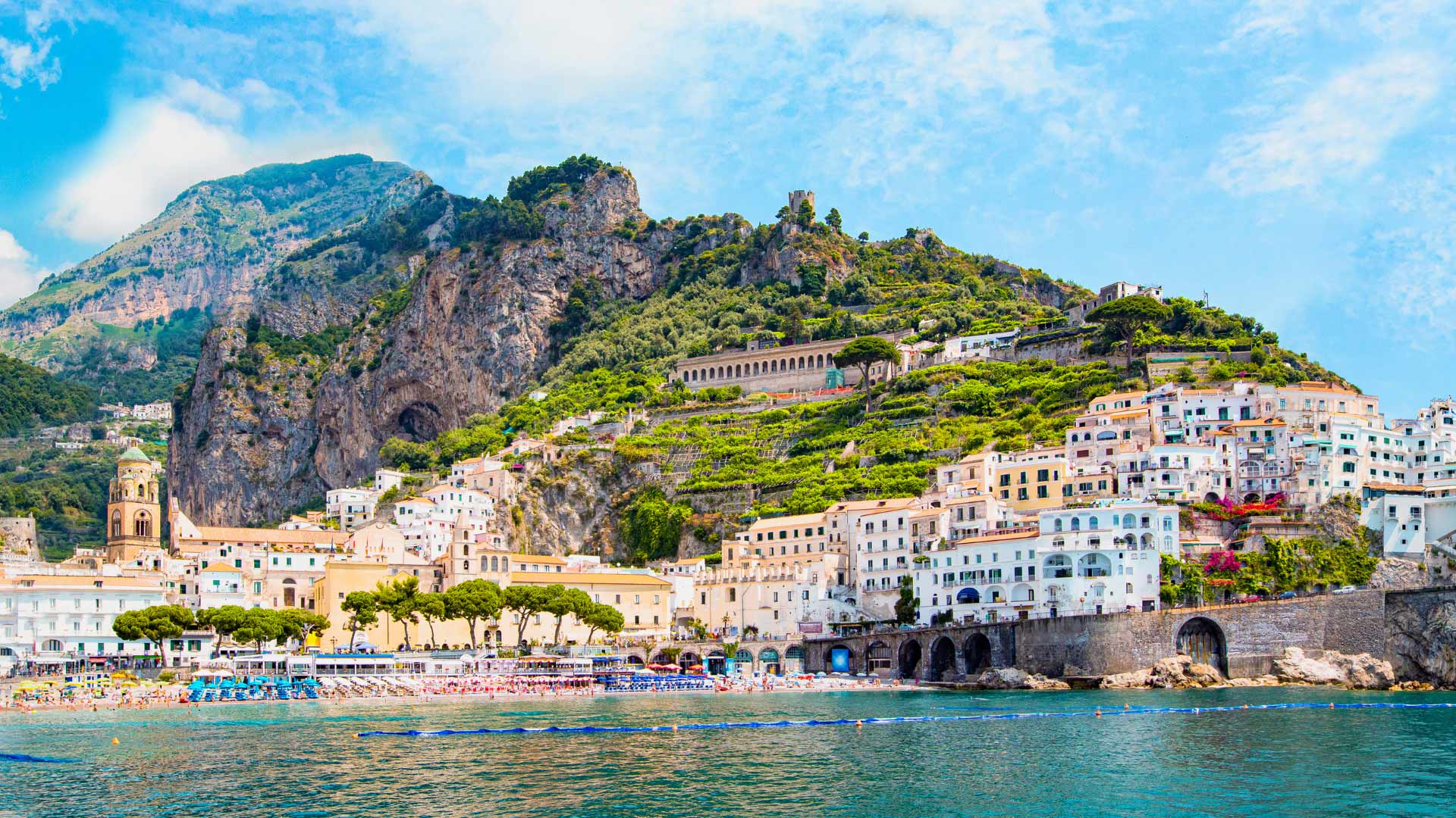 Amalfi village with Mediterranean coastline Salerno Campania Italy?400x200;crop