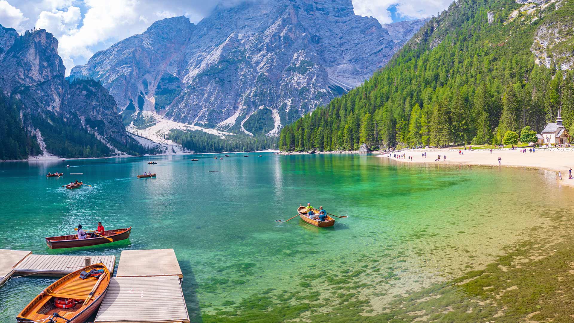 Braies Lake in south Tyrol Italy