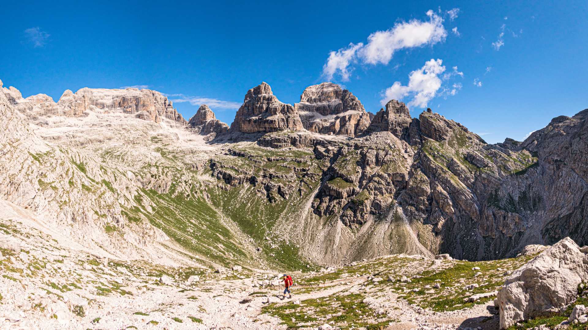 Hiker in the Brenta Dolomites, Northern Italy