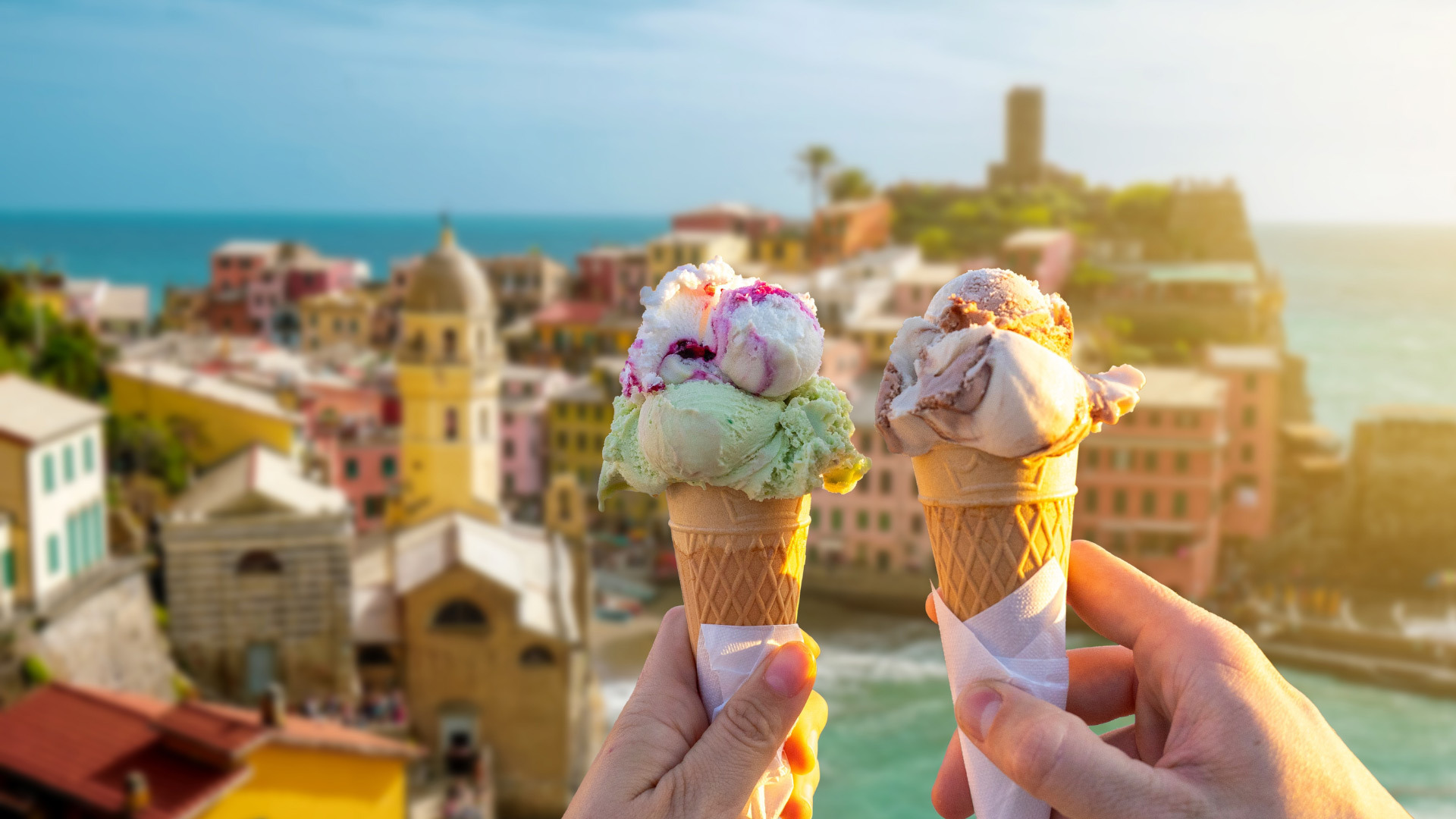Traditional Italian ice cream gelato in Vernazza village Liguria