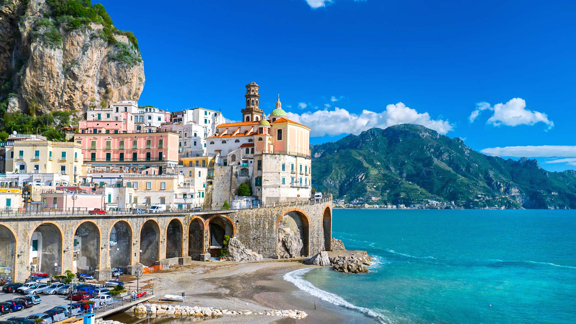 The Amalfi Coast cliff edge and blue waters