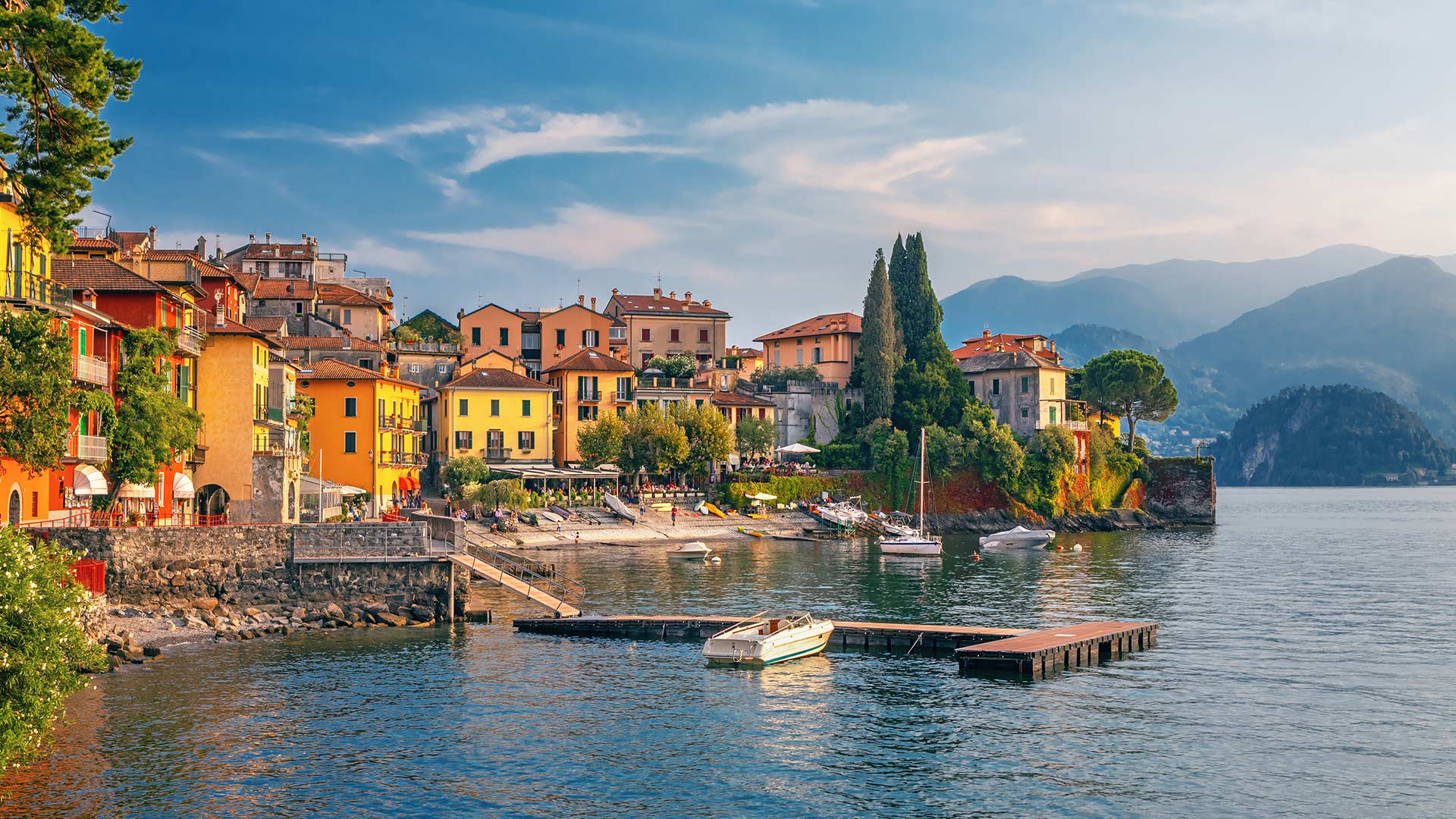 Varenna scenic sunset view in Lake Como, Italy