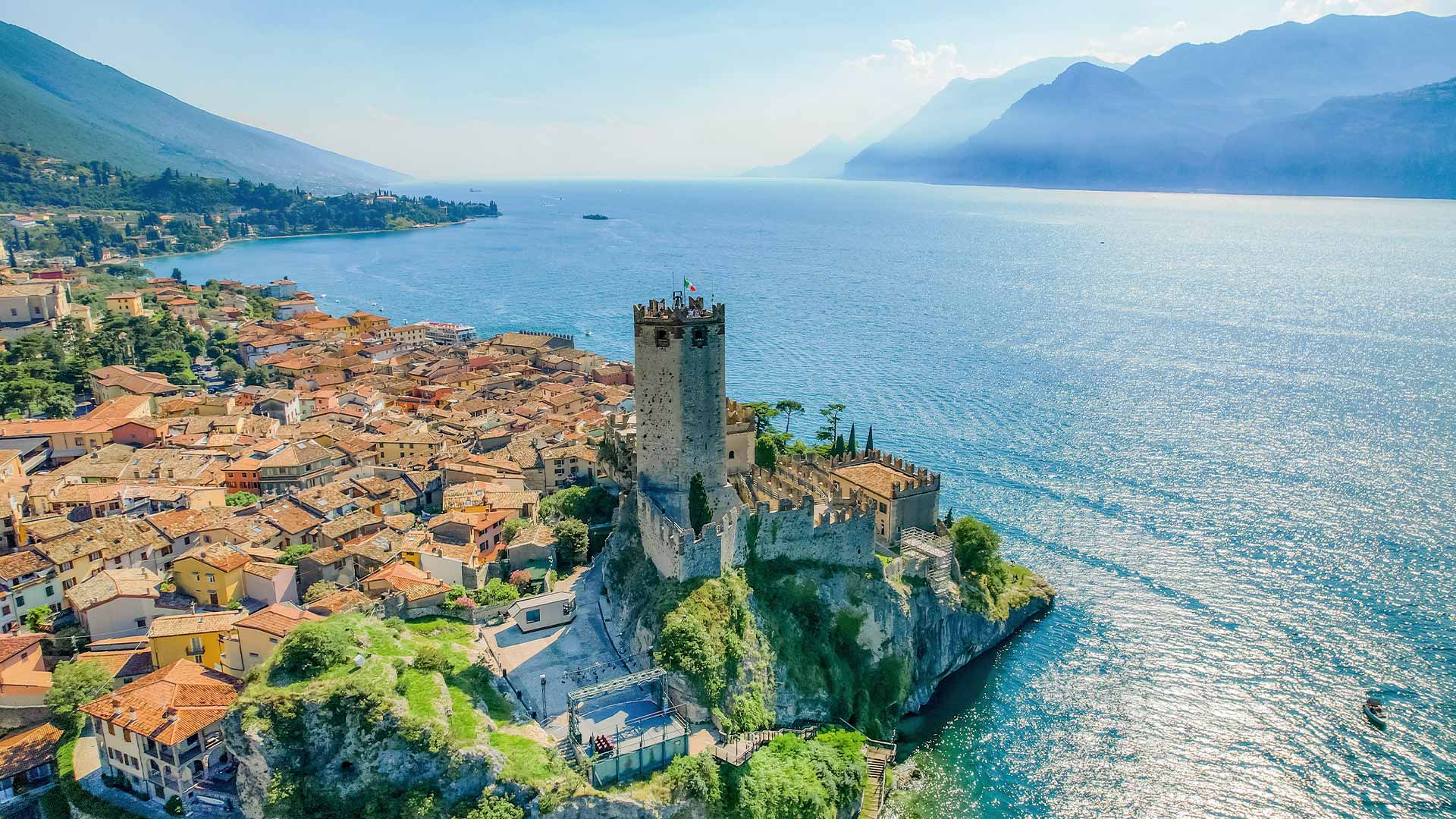 View of the Scaliger Castle of Malcesine and Lake Garda.