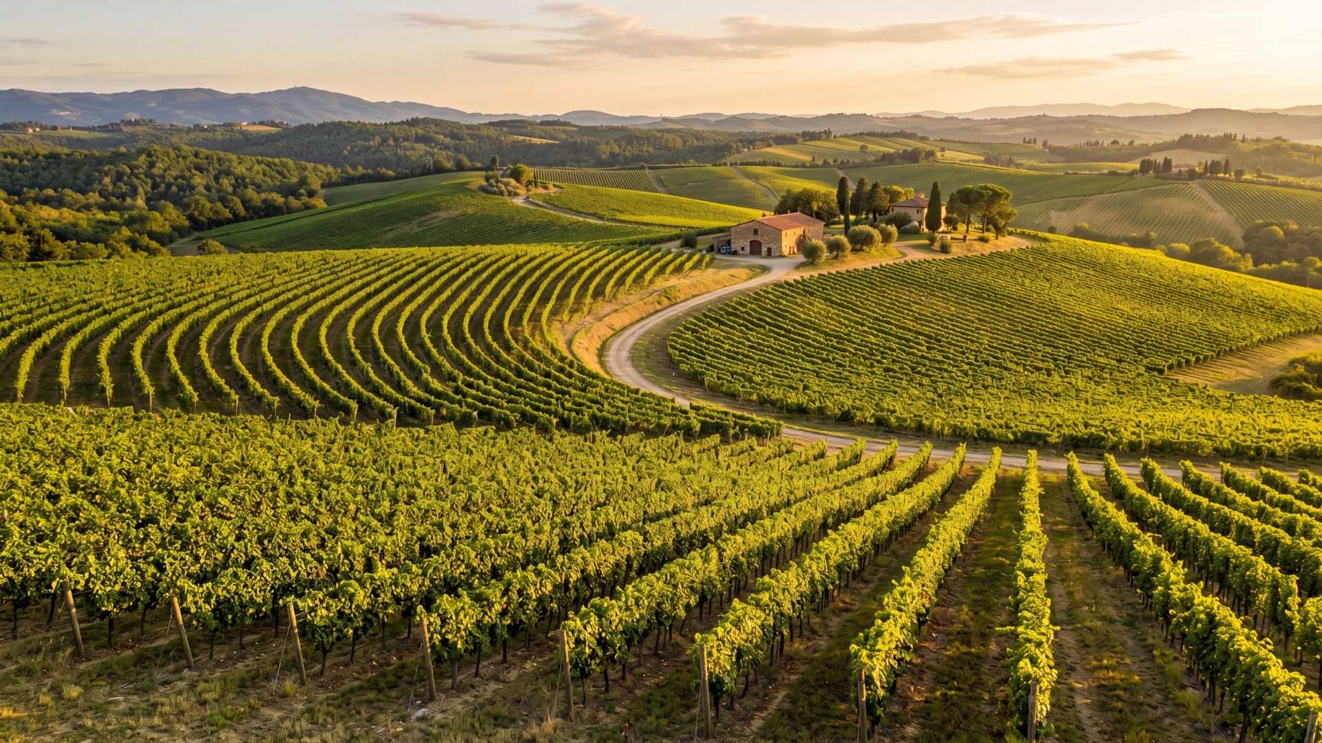 Vinyard in Tuscany at sunset