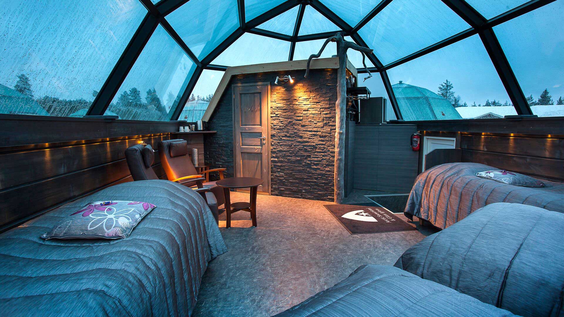Glass igloo interior ©arctic-snowhotel