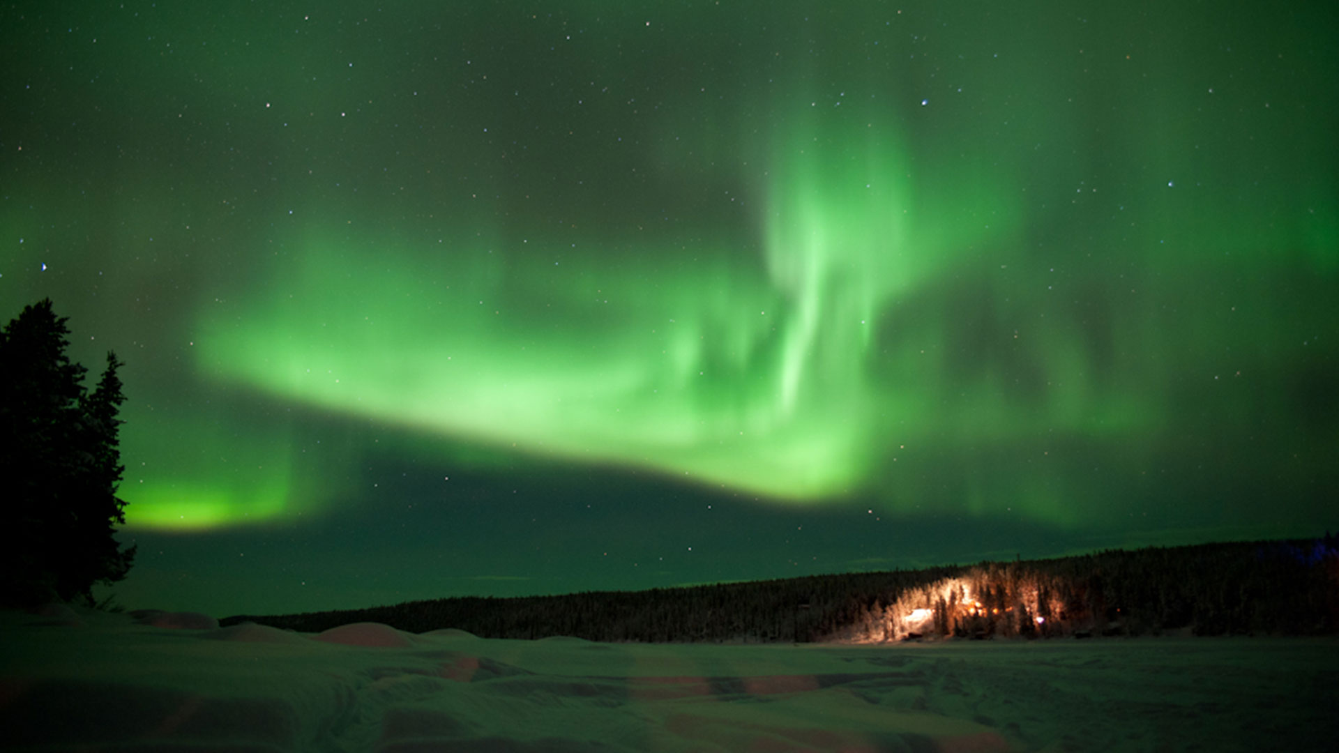 northern lights over countryside