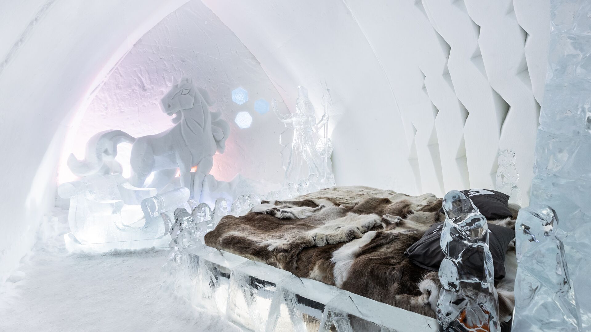 Inside one of the icy rooms at the Arctic SnowHotel ©Arctic SnowHotel & Glass Igloos
