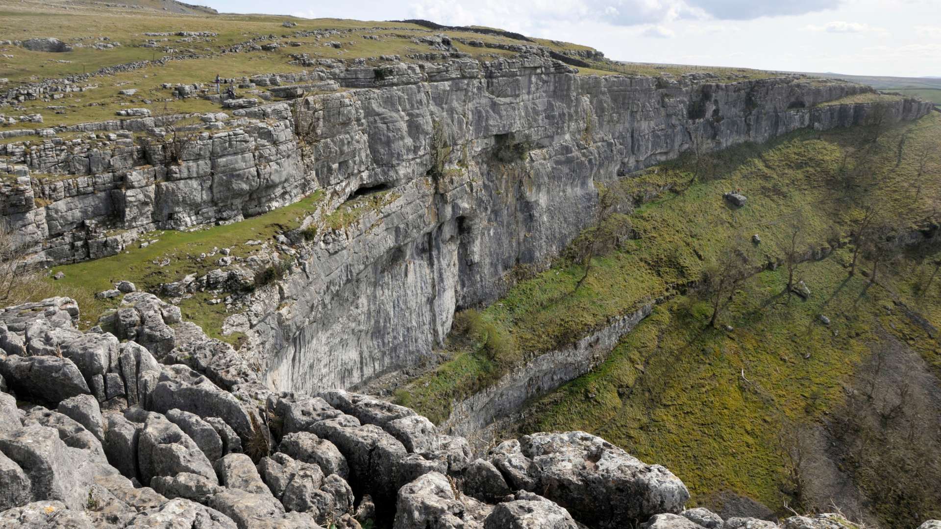 The limestone cliffs of Malham Cove in Yorkshire Dales National Park