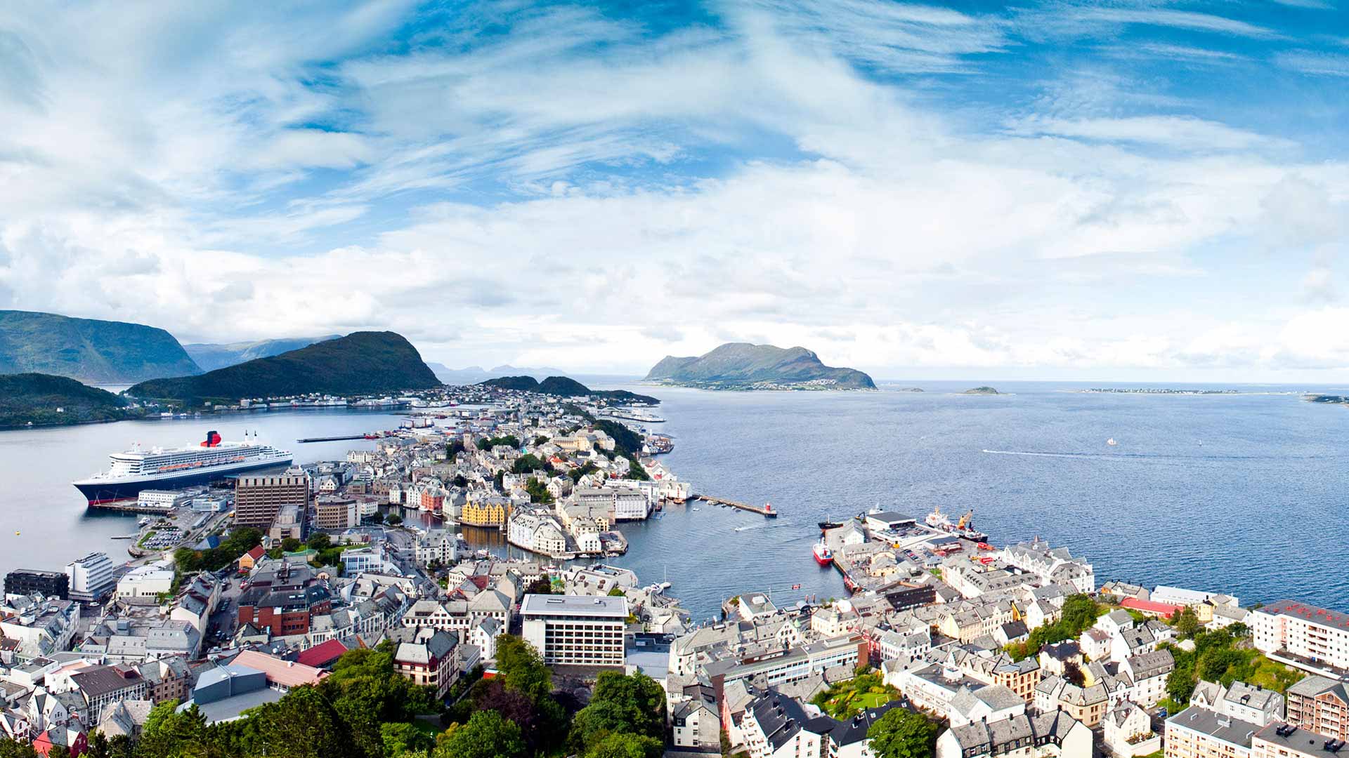 view over alesund and nearby islands