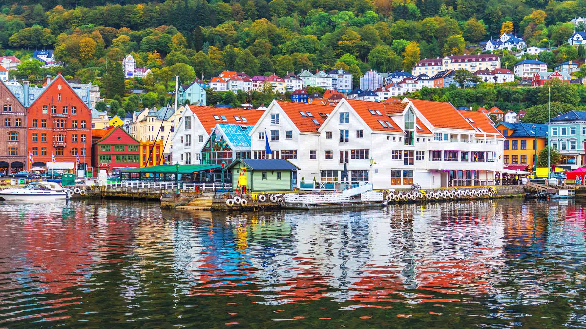 Bergen harbour with colourful houses and boats