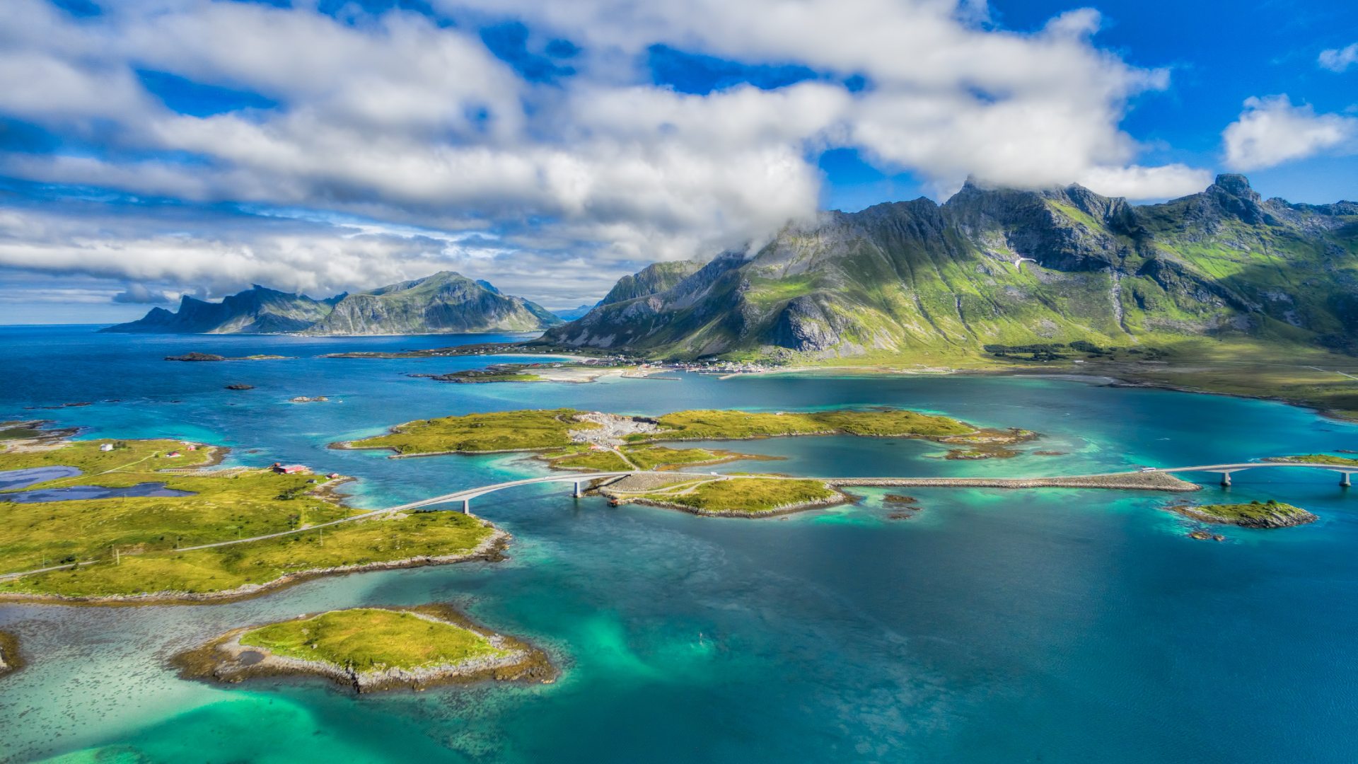 coastal road and bridges lofoten islands norway