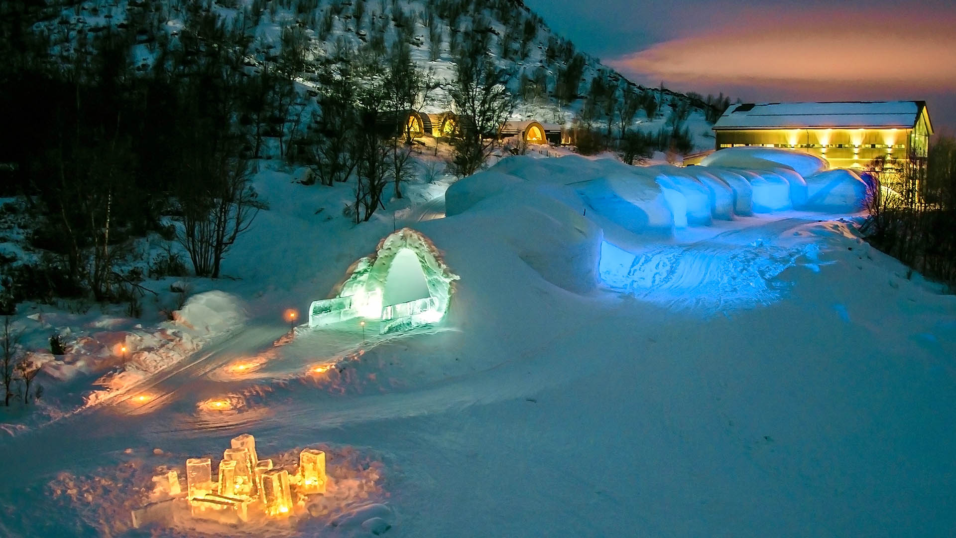 snowhotel and snowy surroundings