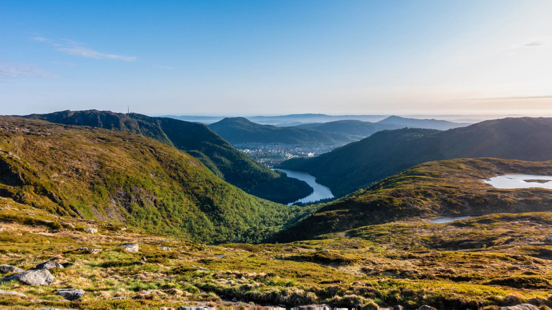 Mountaintop view from Mount Ulriken from the Vidden hiking trail