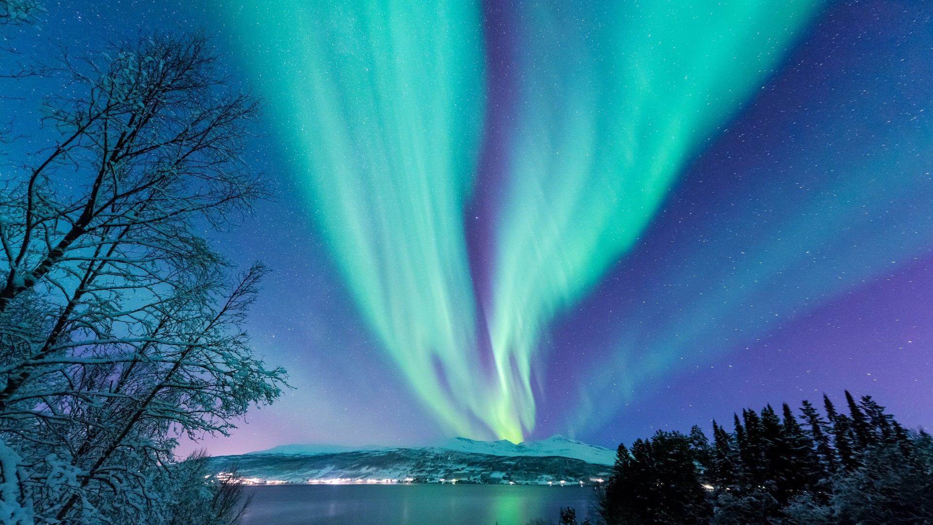Northern lights over the Arctic city of Tromso