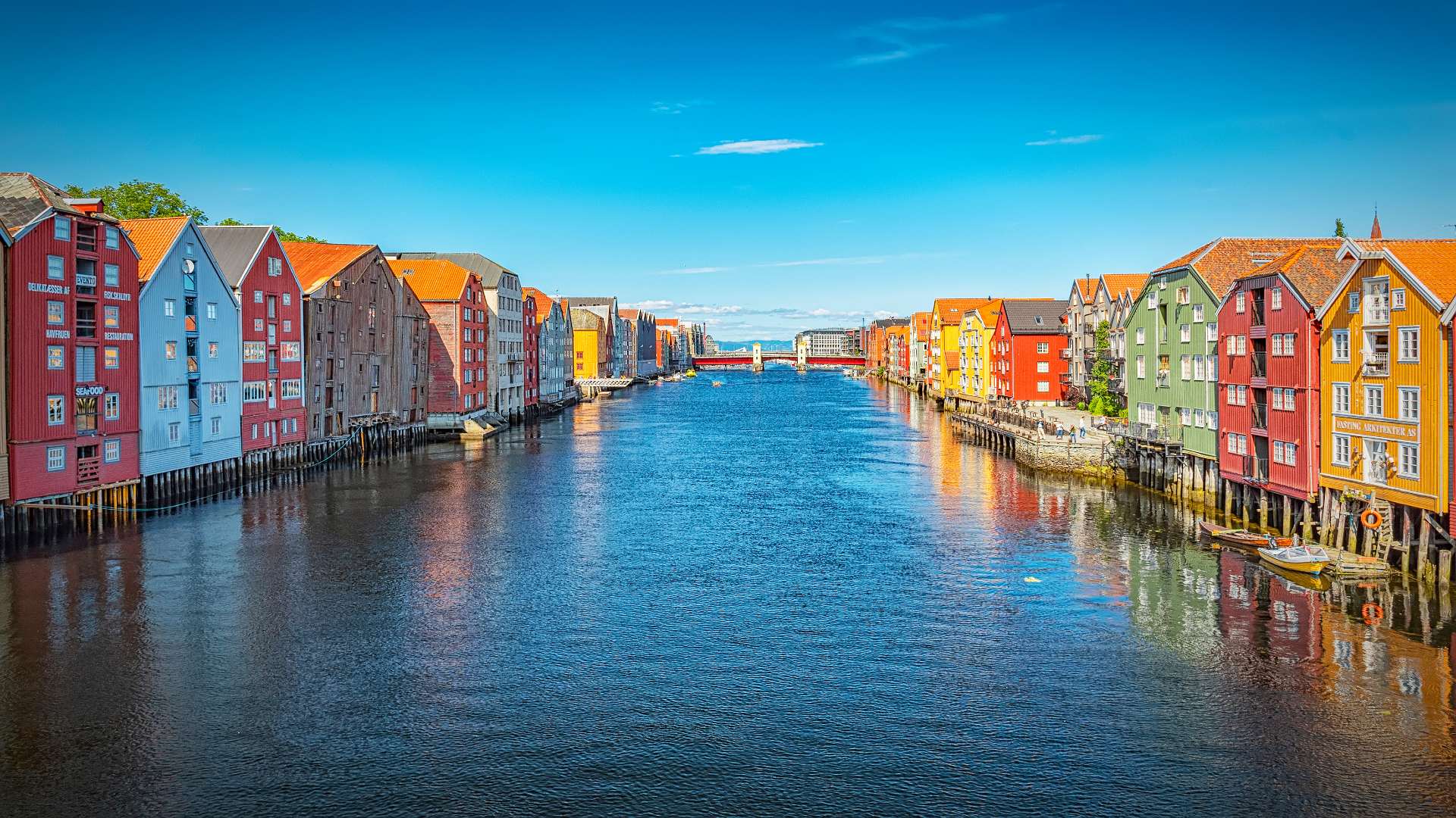 Colourful houses along the waterfront in Trondheim