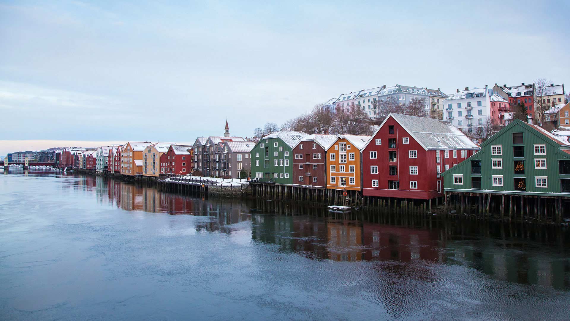 colourful houses by the water in Trondheim