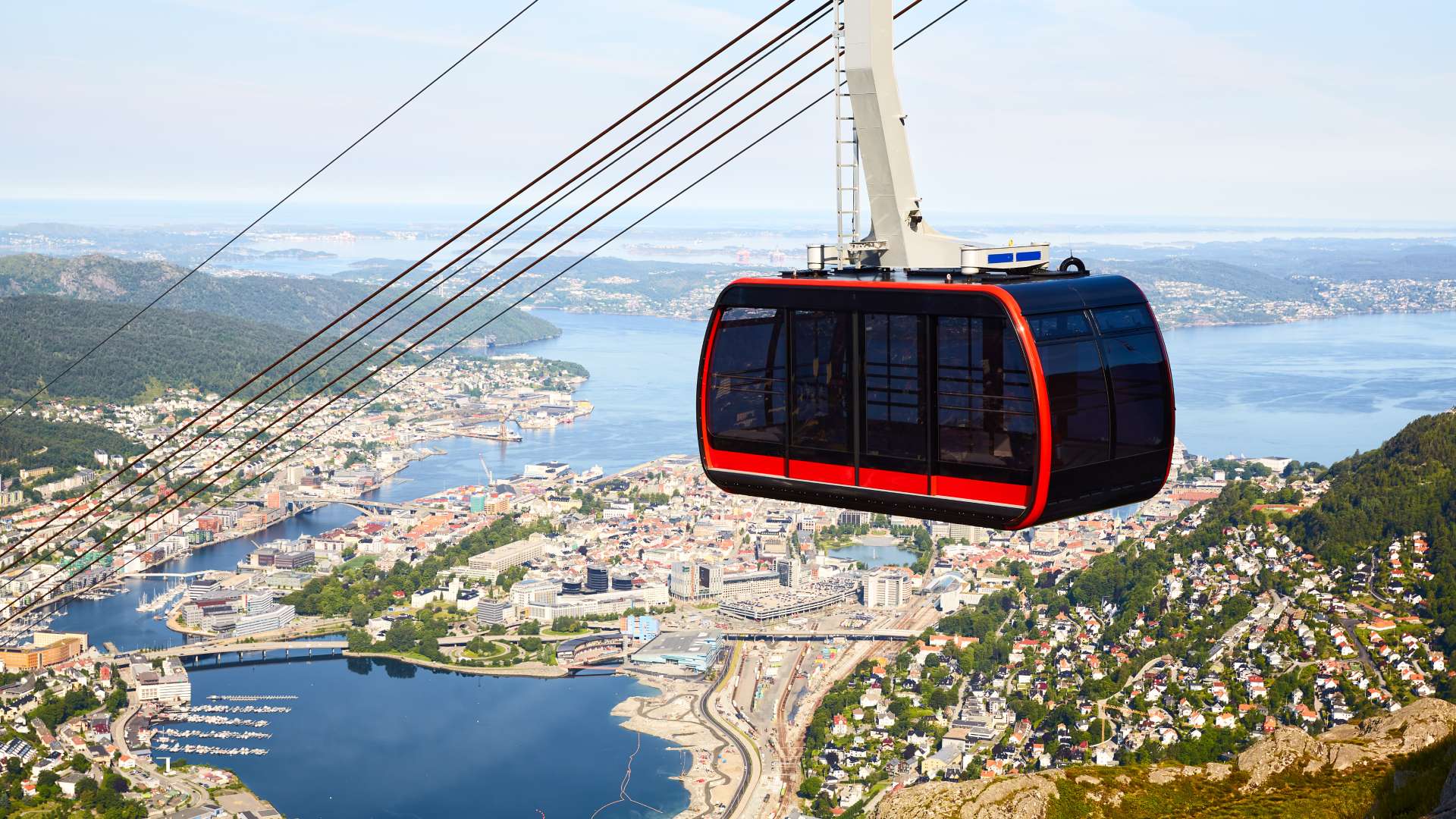 Cable car up Mount Ulriken overlooking Bergen, Norway