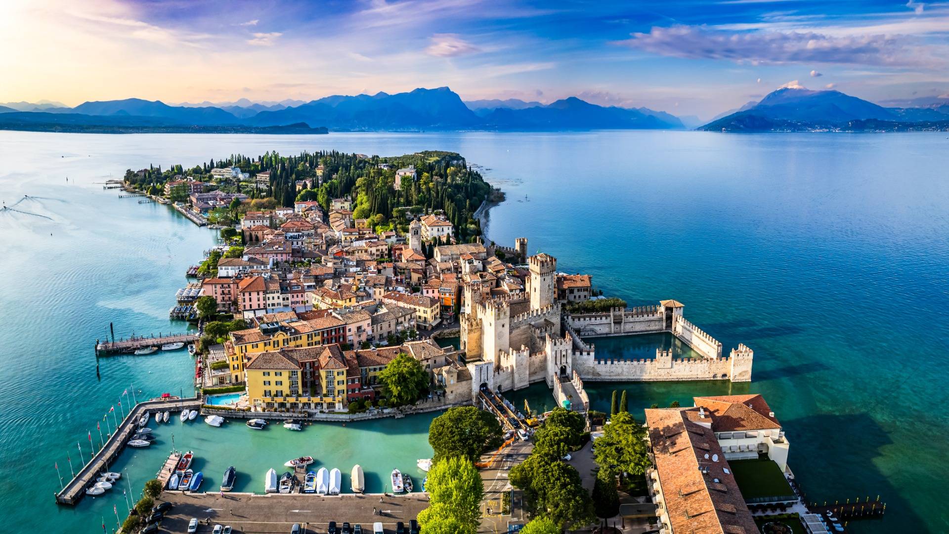 Old Town and port of Sirmione in Lake Garda