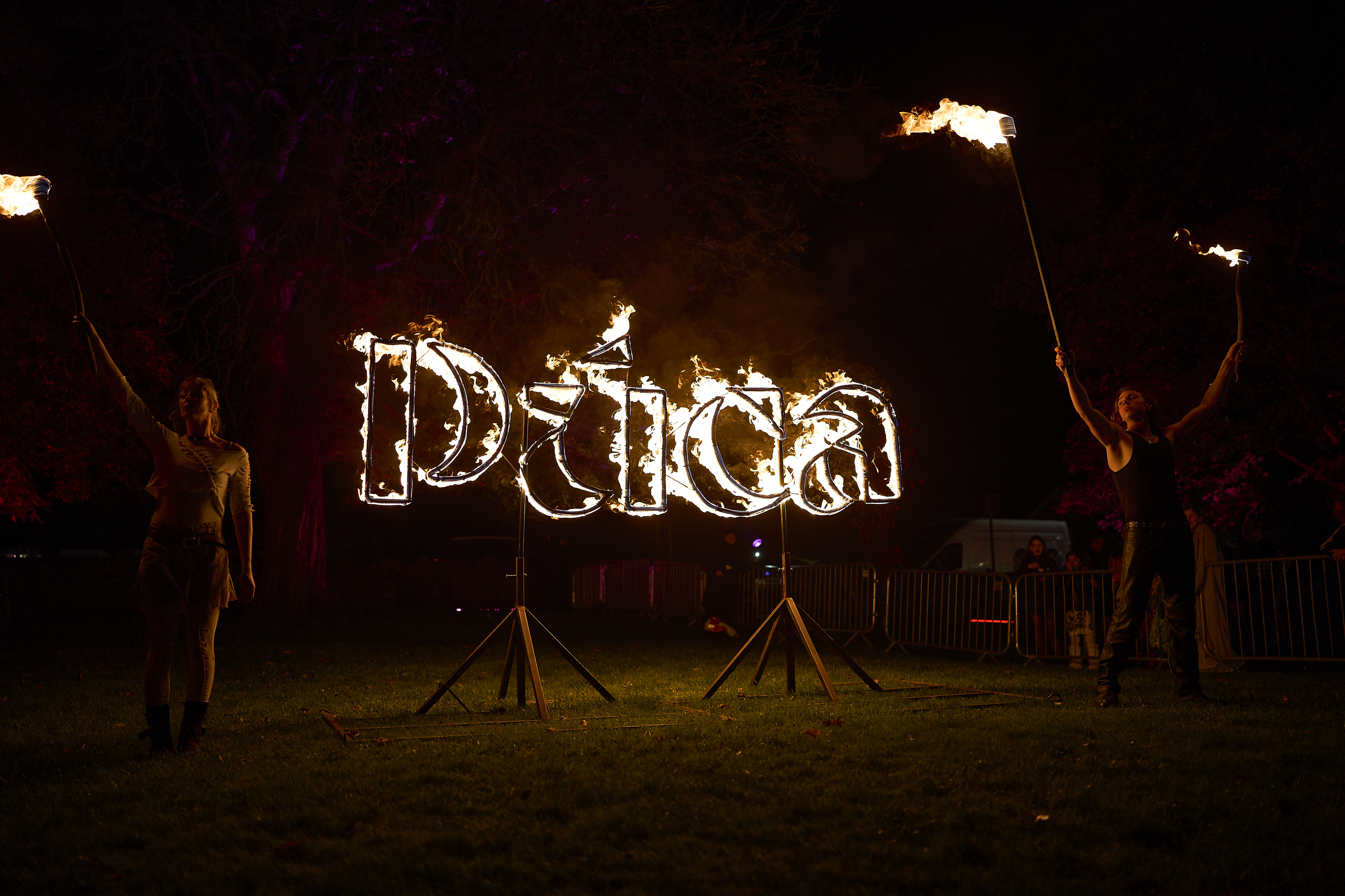 Púca sign on fire at Púca Festival 2024 in Co Meath. ©Fáilte Ireland