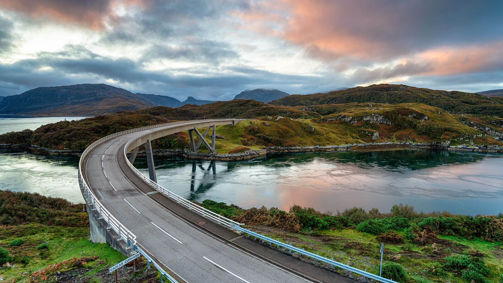 Autumn sunrise over Kylesku Bridge in the Highlands of Scotland © Helen Hotson