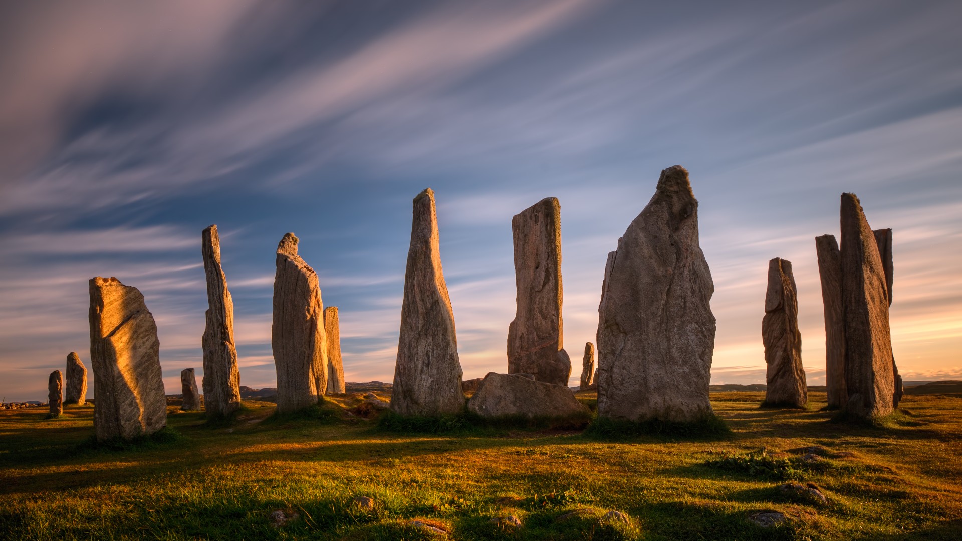 The Callanish Standing Stones at sunset, in the Outer Hebrides
