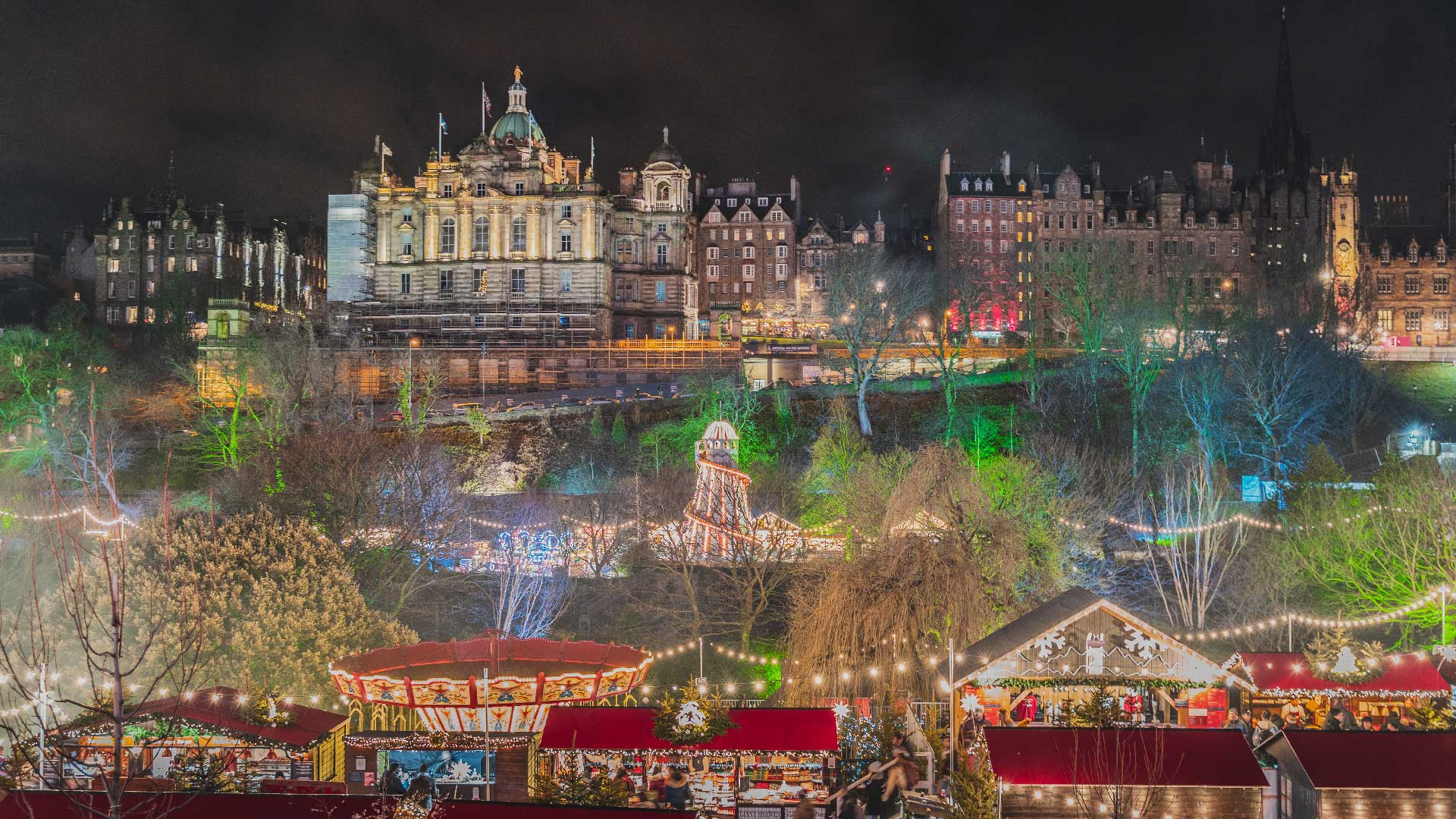 The lights of the Christmas Market in Edinburgh