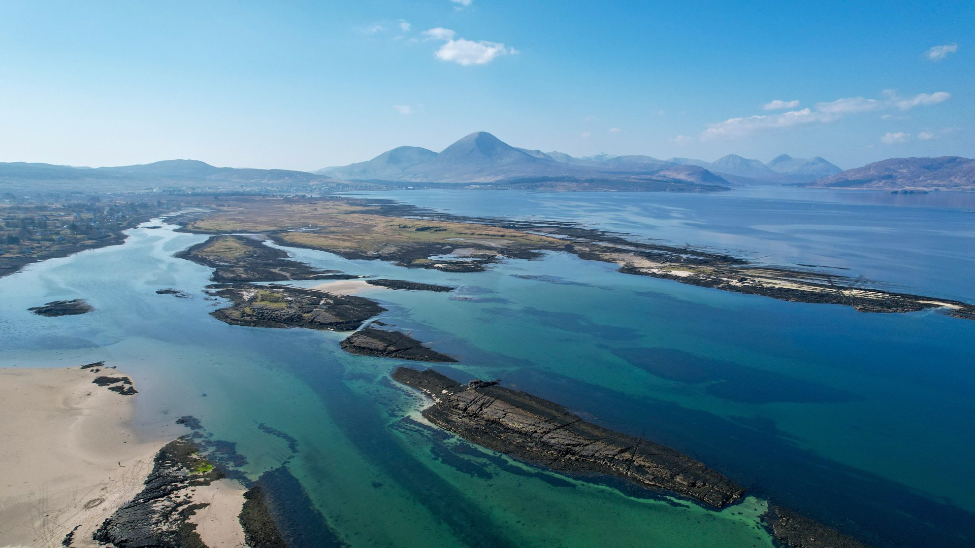 cuillin mountains from ashaig beach isle of skye scotland