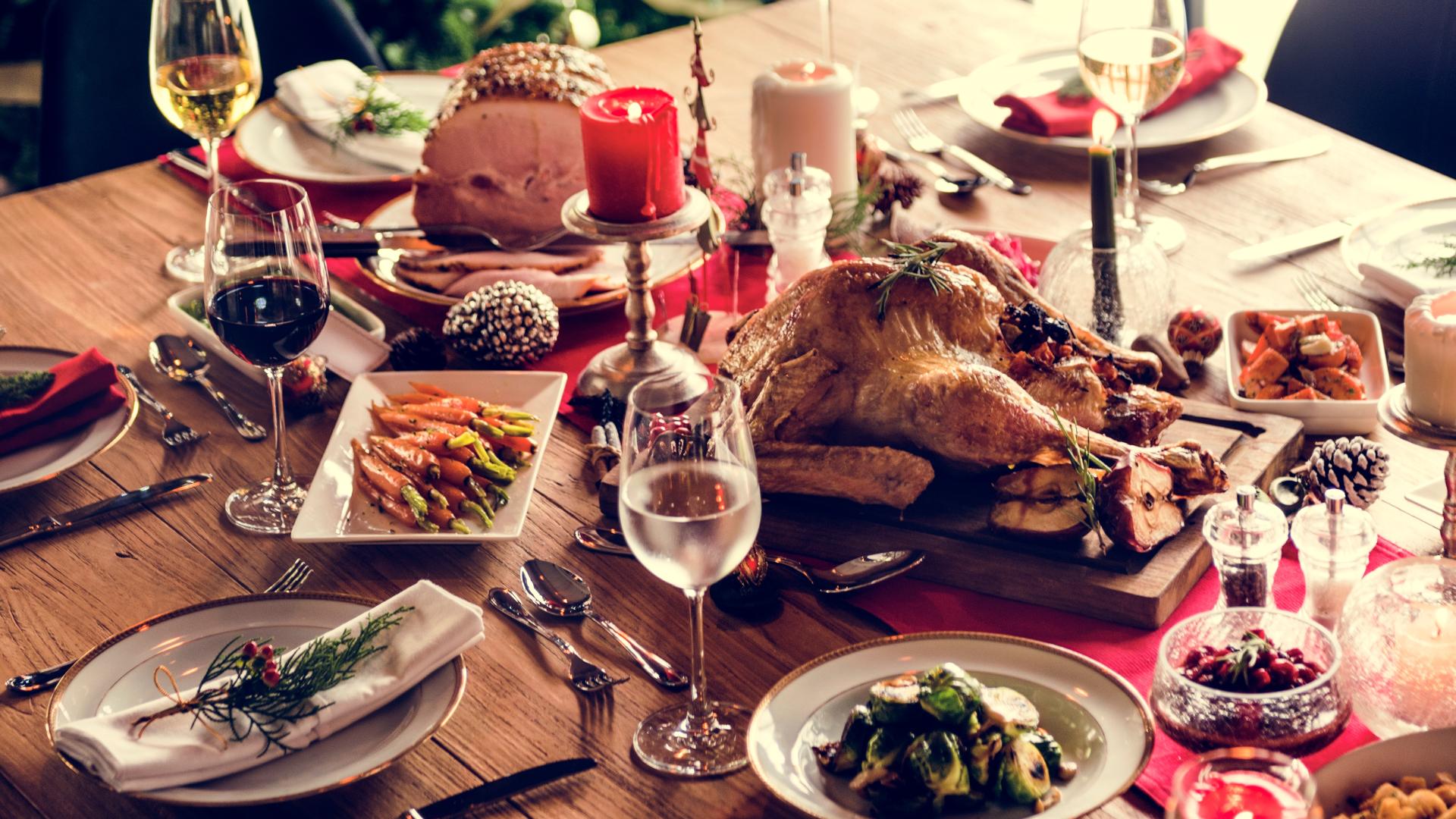 A typical Christmas meal and festive table-setting in Scotland.