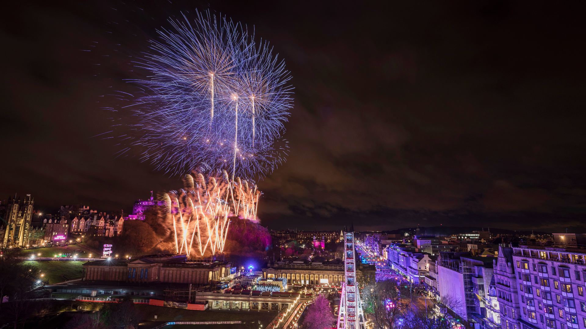 Hogmanay fireworks in Edinburgh, Scotland