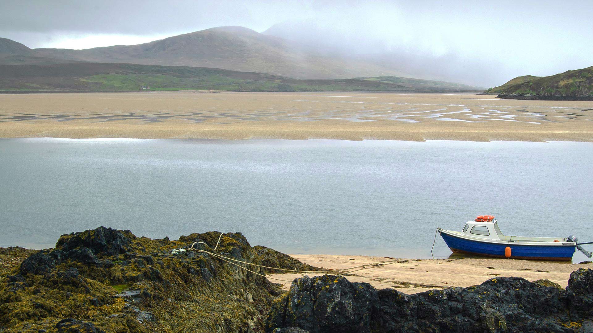 boat on the sandy beach at durness