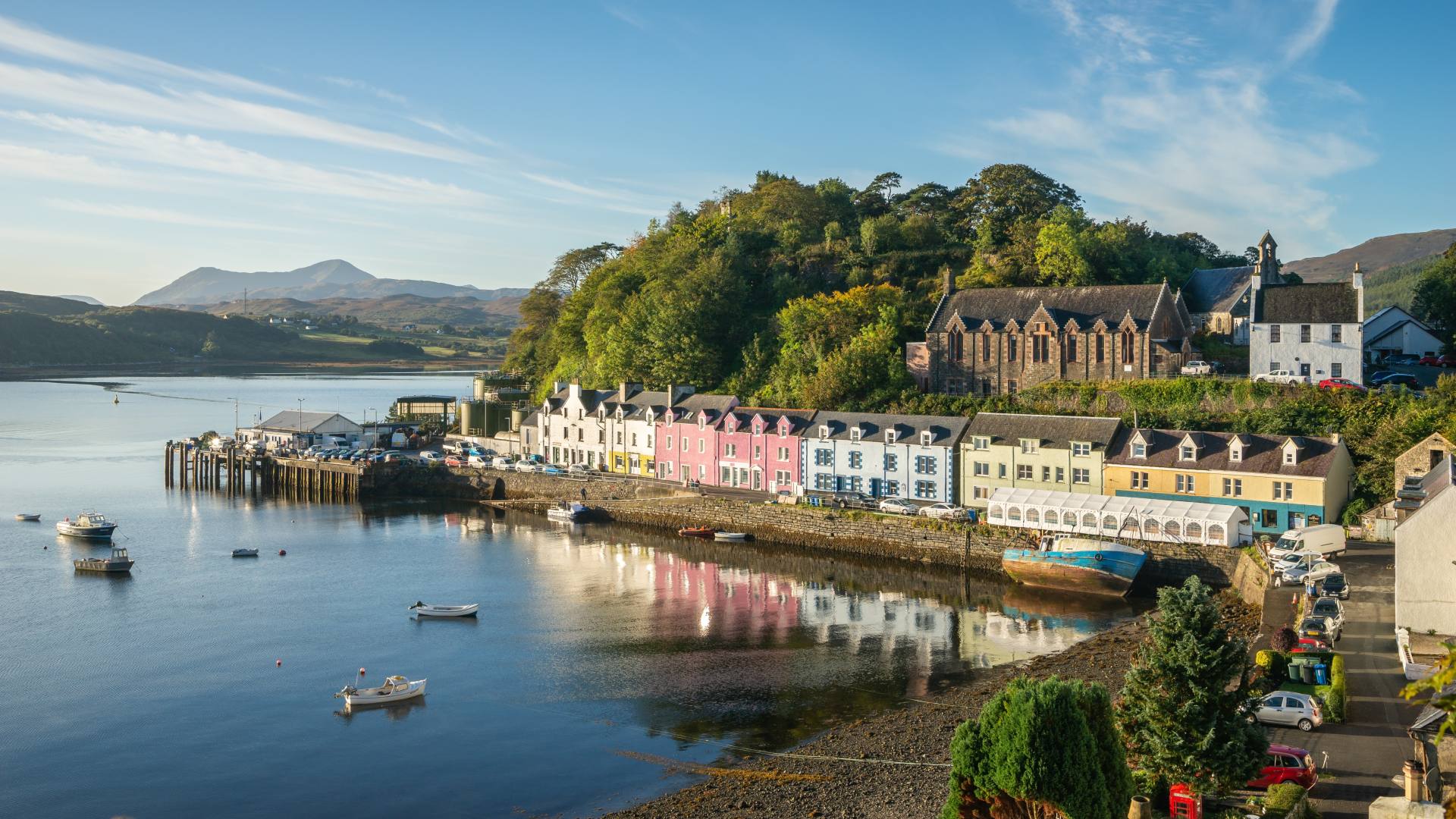 Portree town on the Isle of Skye, Scotland