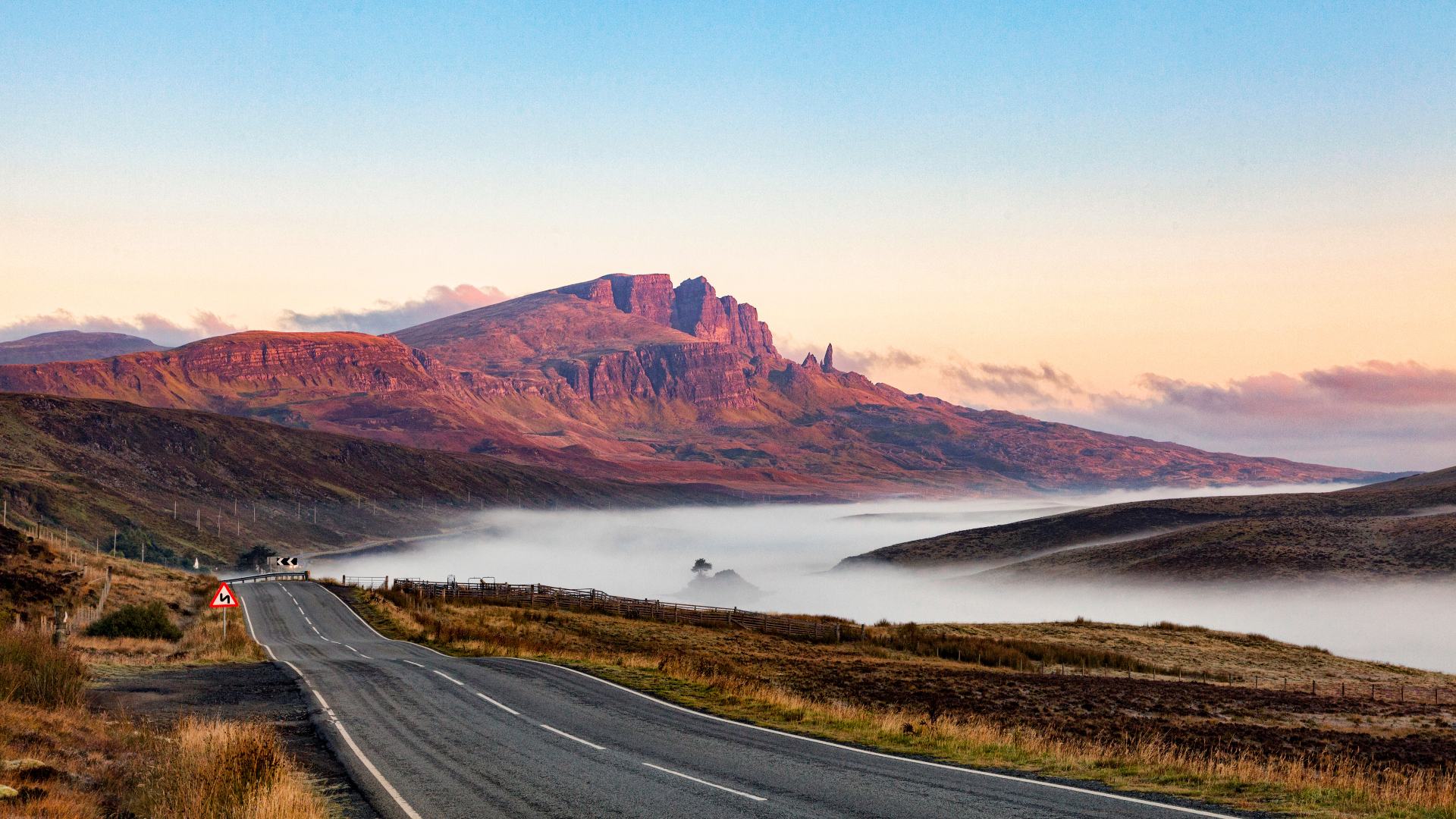 Road approaching the Storr on Skye in Scotland