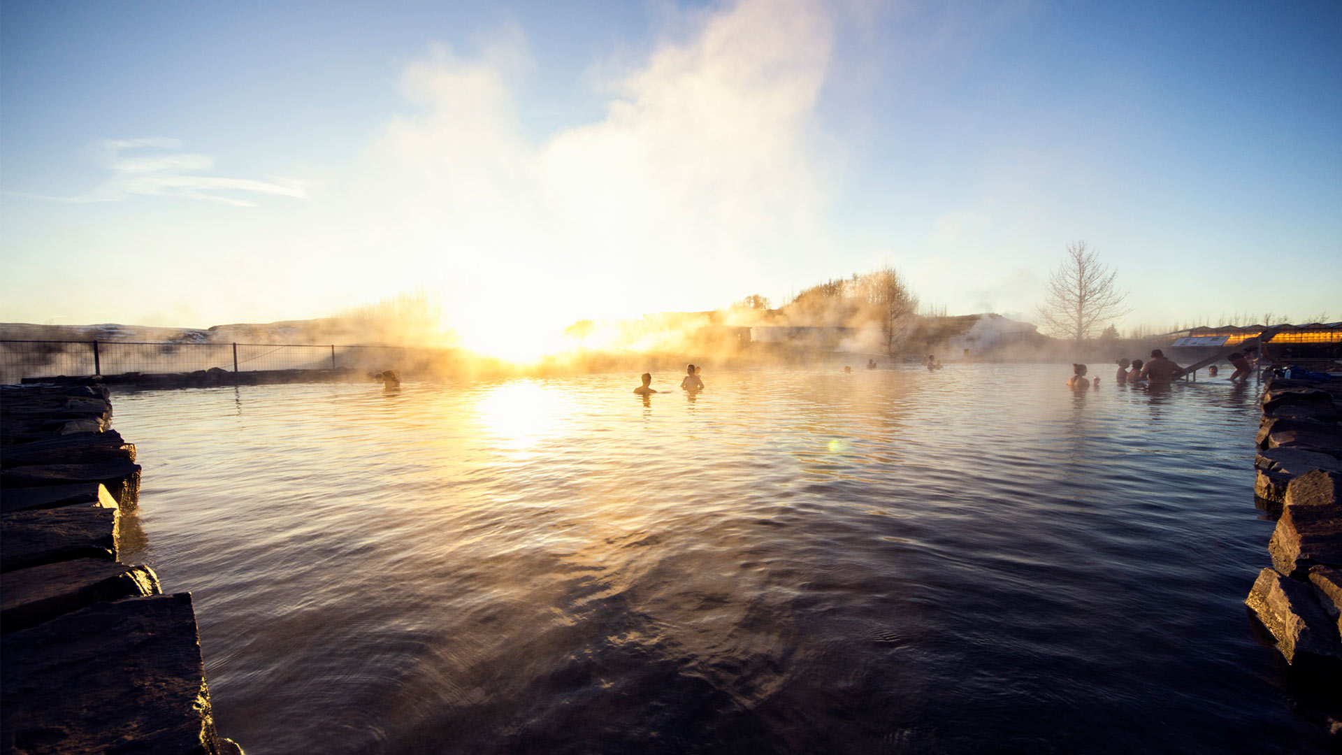 People swimming in the Secret Lagoon