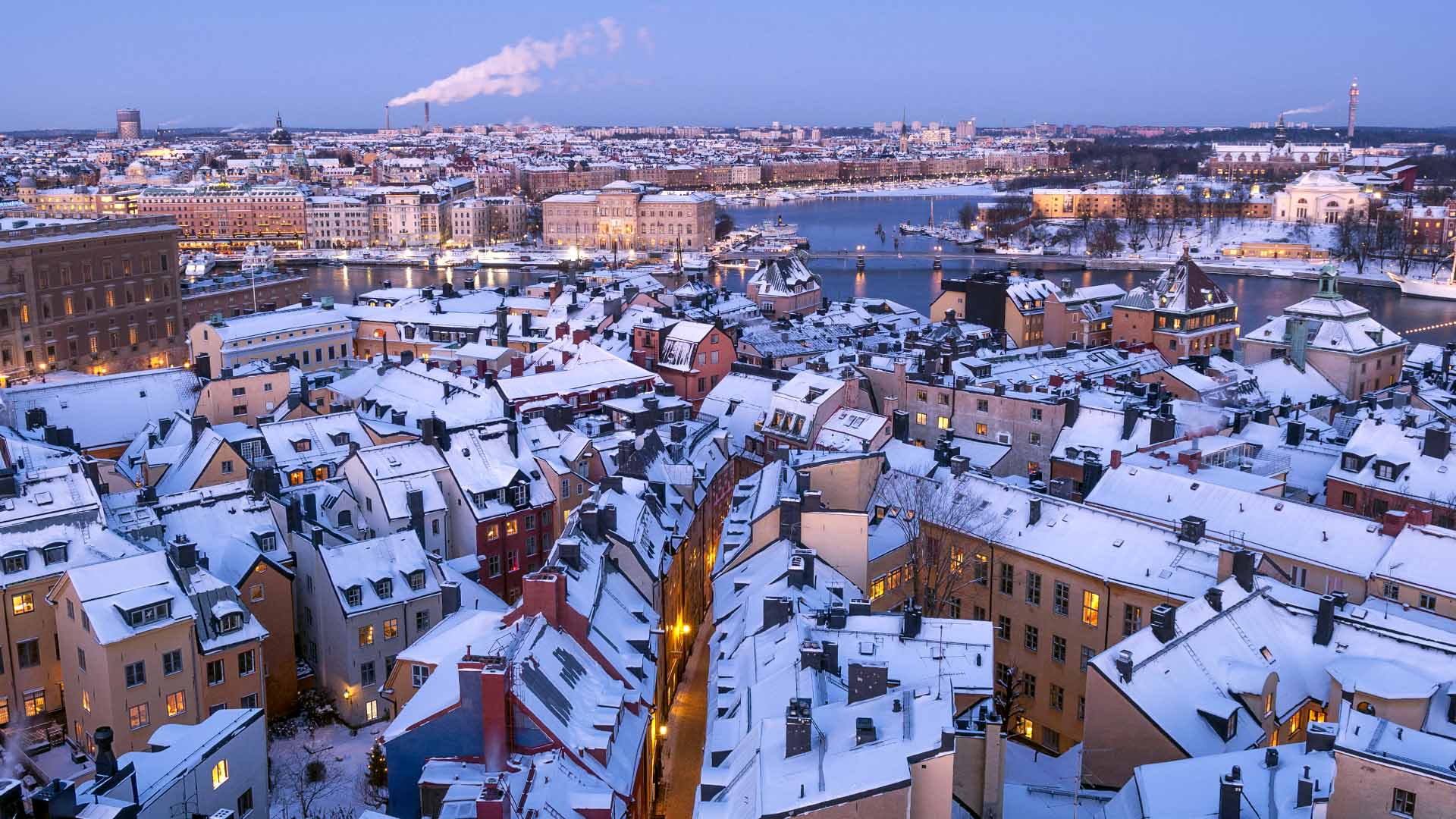 old town of Stockholm under snow