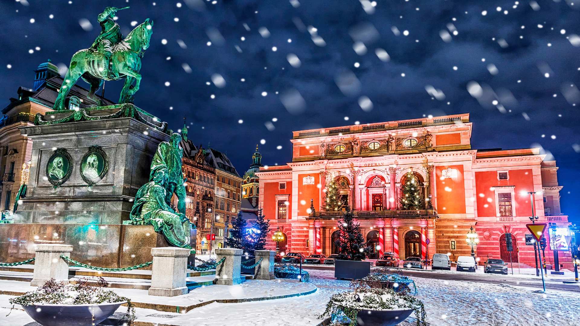 Snow and the Royal Swedish Opera in winter