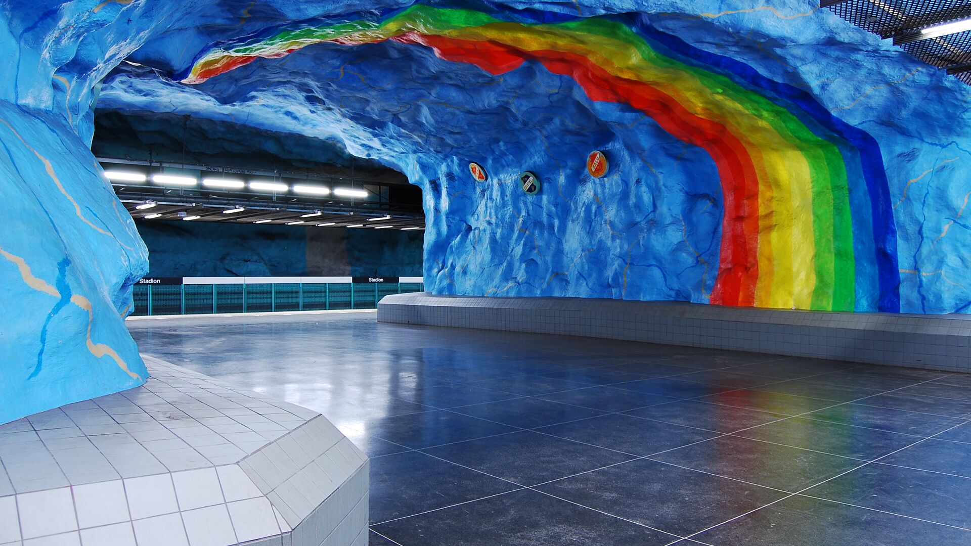 Inside the Stockholm metro with artistic murals
