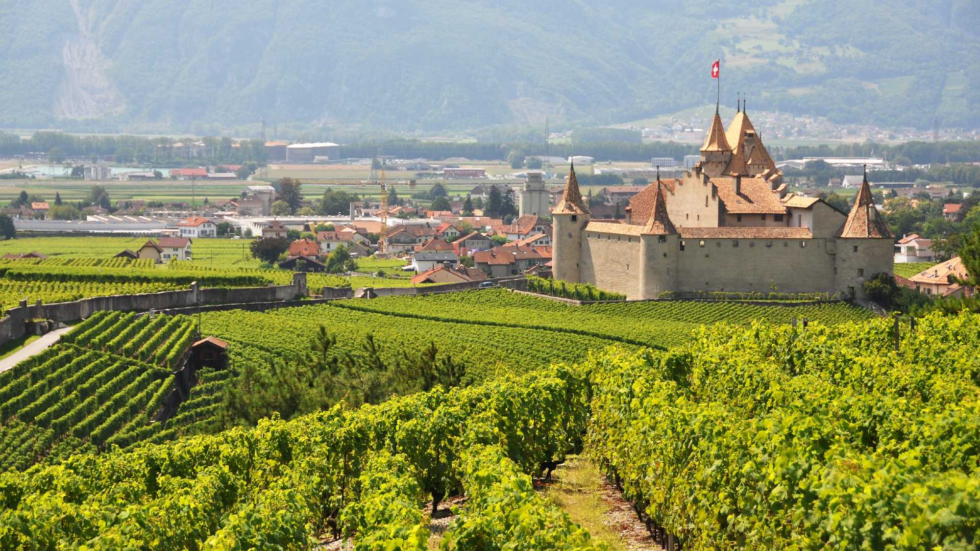 Château d’Aigle surrounded by vineyards in Switzerland