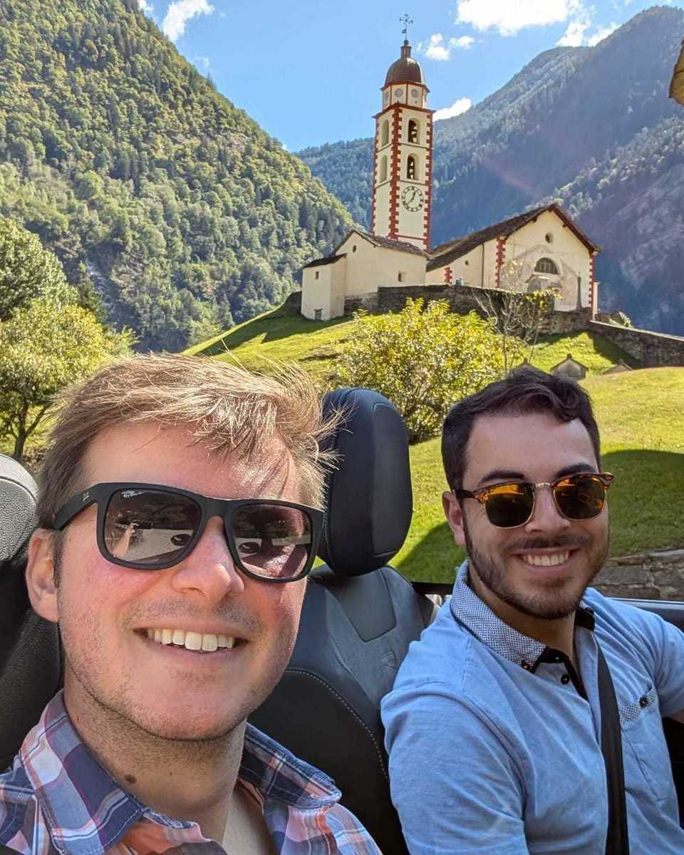 Customers Ethan and Alex taking a selfie on their Switzerland tour