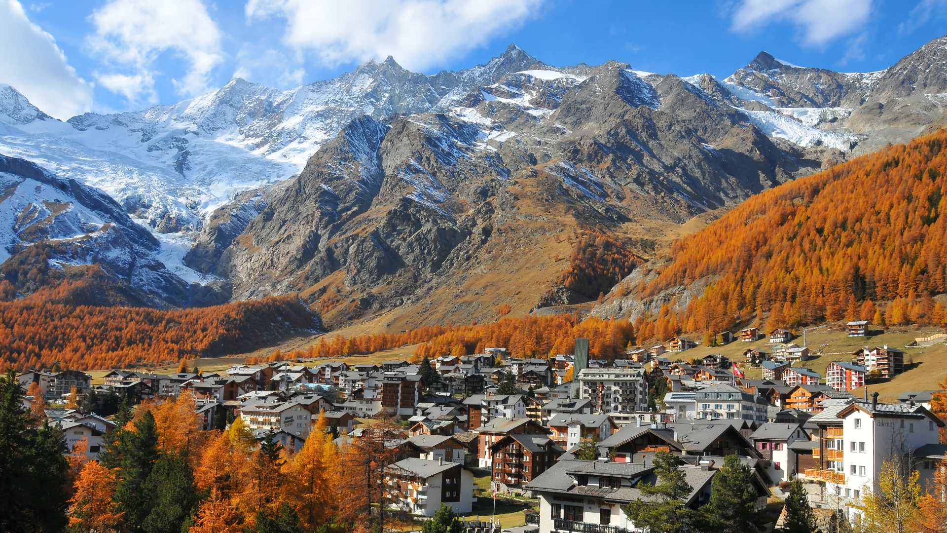 Dom mountain with the resort town of Saas-Fee in the foreground, Switzerland