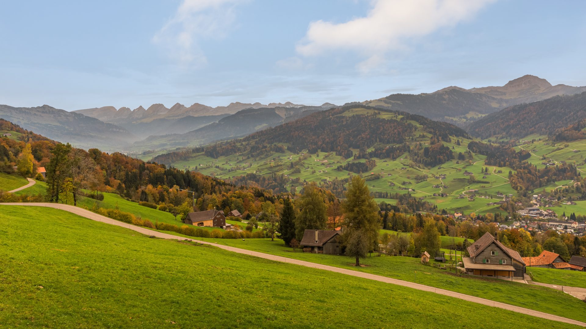 The Toggenburg Valley landscape near Wattwil on the Voralpen Express line