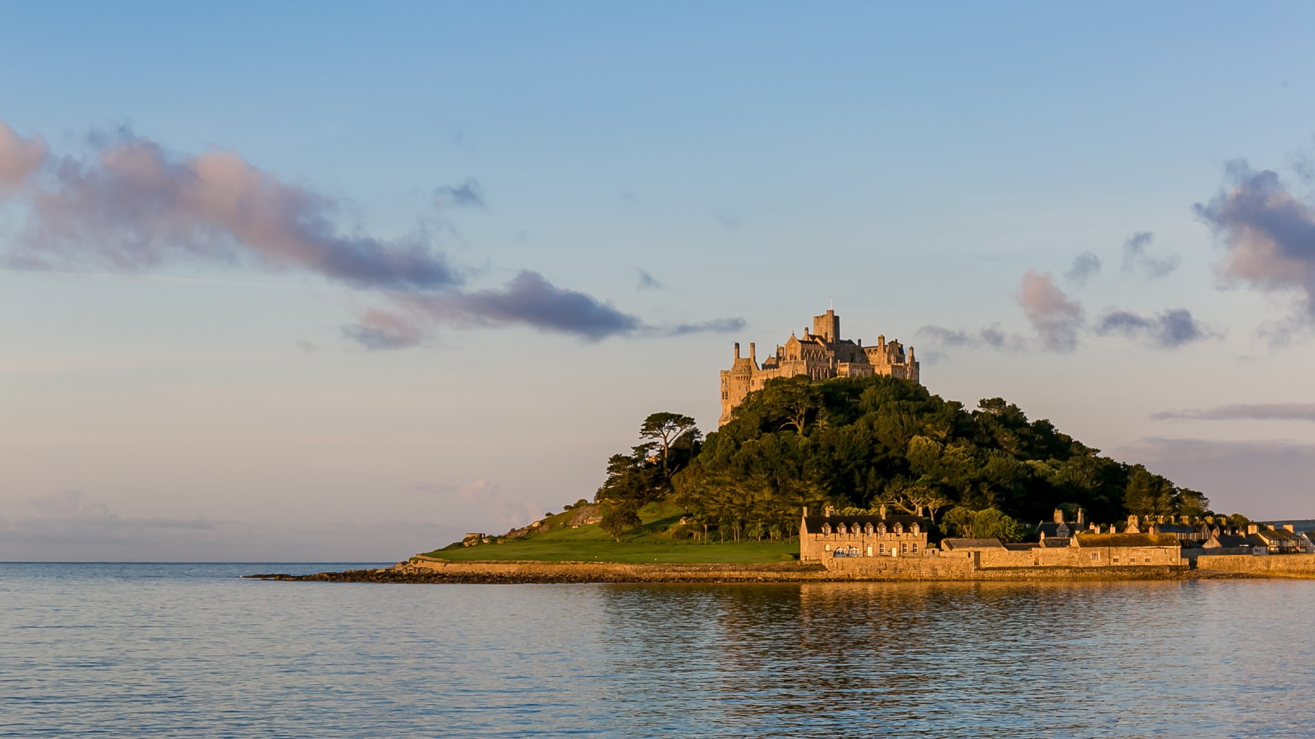 View across the water to of St Michaels Mount in Cornwall