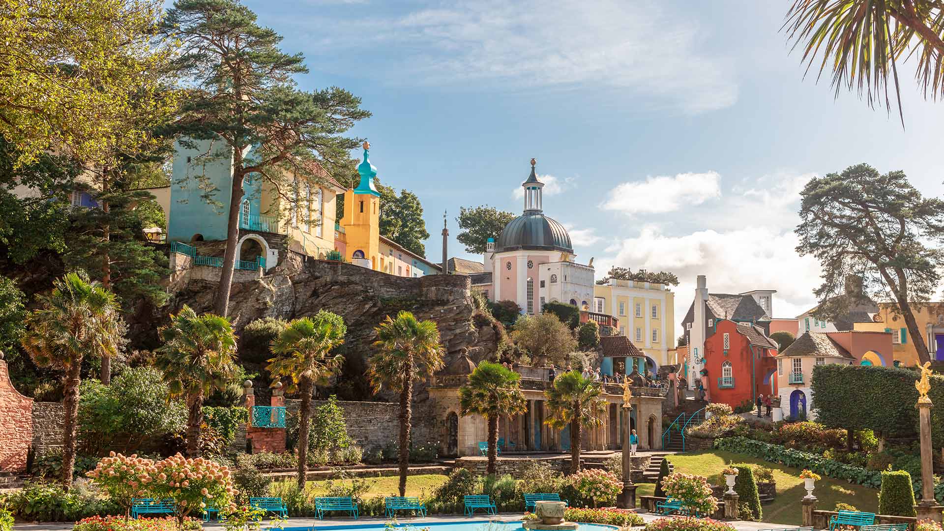The colourful Italian inspired model village of Portmeirion in Wales